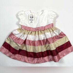 NWT BONNIE BABY Girls Striped Party‎ Dress 0–3M Pink Gold Burgundy Holiday NEW